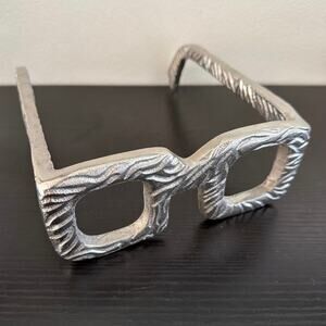Metal Decorative Eyeglasses Sculpture Stylish Buffed Aluminum Hammered Finish